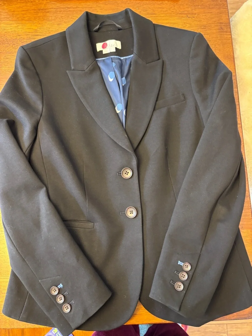 Boden Black Tailored Women's Blazer with Polka Dot Lining size 12 NWOT